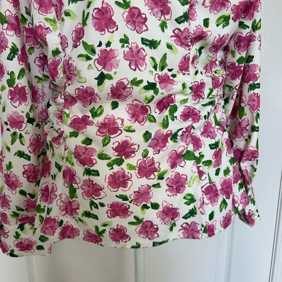 Zara Women’s Floral White with Vibrant Pink Button Down Top Blouse Size Large - Picture 9 of 15